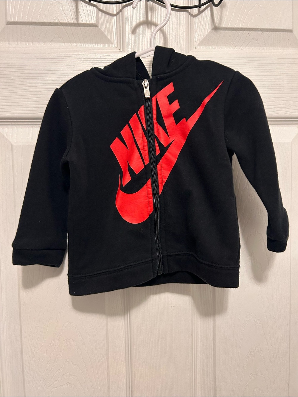 Nike Black Kids Zip Hoodie with Red Logo